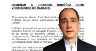 José Raúl Mulino nombra a Gregorio Ordóñez Huete como viceministro de Trabajo