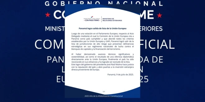 Triunfo Panameño, Parlamento Europeo saca a Panamá de las listas
