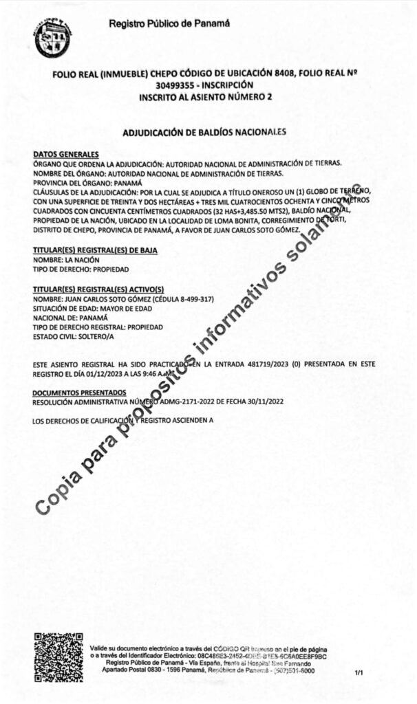 Folio Real N° 30499355, inscrito el 1 de diciembre de 2023