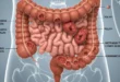 Representación médica del colon humano con zonas afectadas por tumores