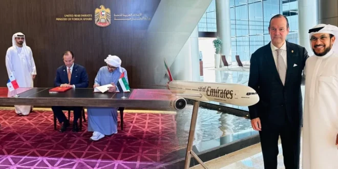 Reunión oficial del Canciller Javier Martínez-Acha con autoridades de Emiratos Árabes Unidos para fomentar la inversión.