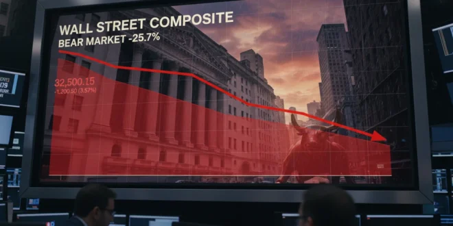 Gráfico financiero mostrando tendencia a la baja en la bolsa de valores de Wall Street