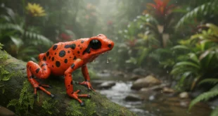 Rana dardo de Anthony Epipedobates anthonyi en su hábitat natural en Ecuador