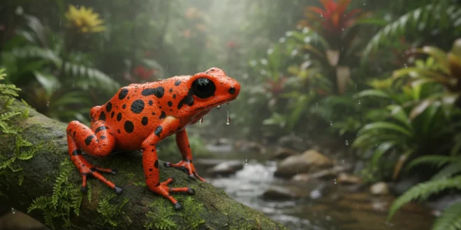 Rana dardo de Anthony Epipedobates anthonyi en su hábitat natural en Ecuador