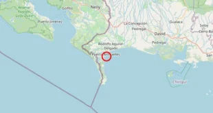 Mapa sísmico de la región de Puerto Armuelles, Chiriquí, tras sismo de magnitud 5.5
