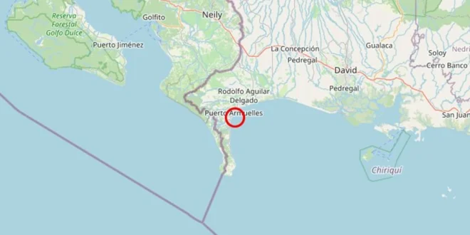 Mapa sísmico de la región de Puerto Armuelles, Chiriquí, tras sismo de magnitud 5.5