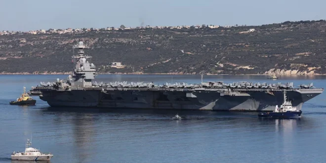 Portaaviones USS Gerald R. Ford navegando en el Mediterráneo hacia la costa de Israel