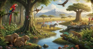 Diversidad de fauna y flora silvestre en un ecosistema natural equilibrado