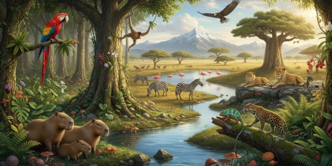 Diversidad de fauna y flora silvestre en un ecosistema natural equilibrado