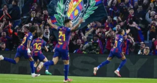 Jugadores del FC Barcelona celebrando la goleada ante el Newcastle en el Camp Nou