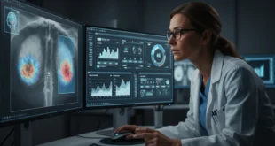 Especialista analizando resultados de mamografía con soporte de inteligencia artificial