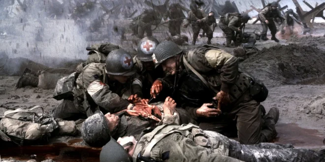 Escena de desembarco en Normandía de la película Rescatando al soldado Ryan