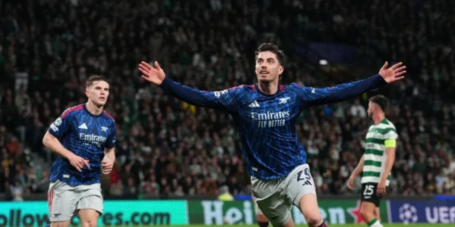 Kai Havertz celebra el gol de la victoria del Arsenal frente al Sporting de Portugal en Lisboa