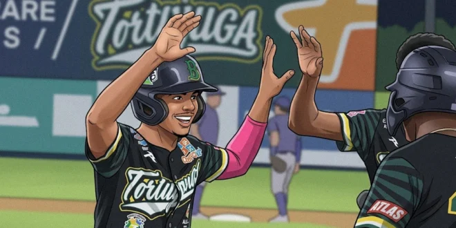 Jugadores de Bocas del Toro celebrando victoria en el Campeonato Nacional de Béisbol Mayor