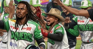 Jugadores de Panamá Oeste celebrando tras la victoria contra Chiriquí en el estadio Mariano Rivera