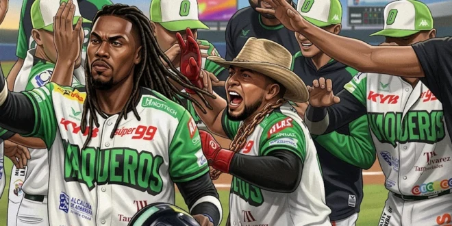 Jugadores de Panamá Oeste celebrando tras la victoria contra Chiriquí en el estadio Mariano Rivera