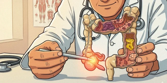 Representación anatómica del apéndice humano como refugio de bacterias beneficiosas en el sistema digestivo.