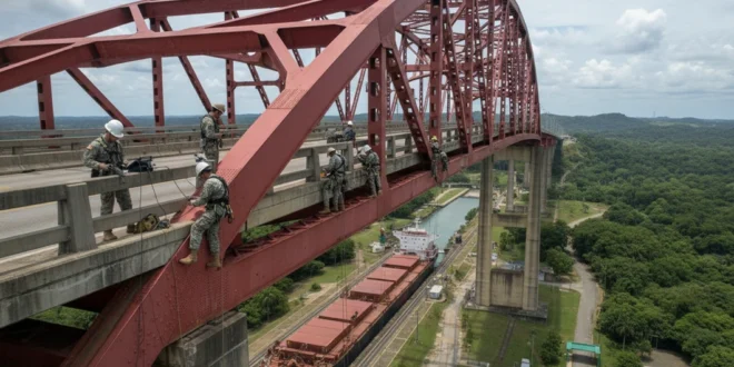 Ingenieros del US Army realizando pruebas técnicas en la estructura del Puente de las Américas