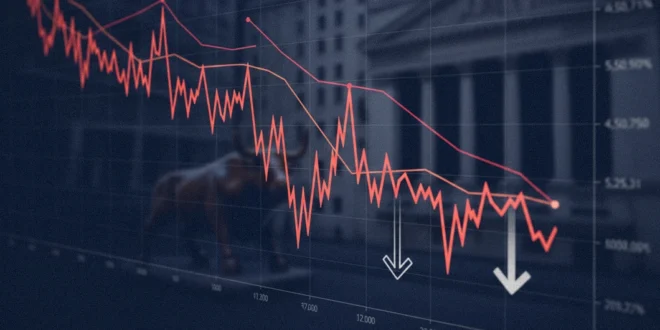 Gráfico financiero mostrando la caída de los índices bursátiles en Wall Street