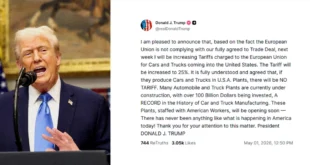 Donald Trump durante una conferencia de prensa sobre política comercial y aranceles