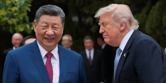 Donald Trump y Xi Jinping caminando por los jardines de Zhongnanhai en Pekín.