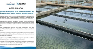 Comunicado Restablecimiento de operaciones en plantas potabilizadoras del IDAAN