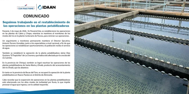 Comunicado Restablecimiento de operaciones en plantas potabilizadoras del IDAAN