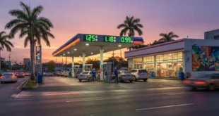 Estación de servicio en Panamá mostrando precios de combustible actualizados