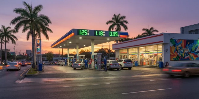 Estación de servicio en Panamá mostrando precios de combustible actualizados