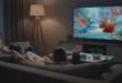 Niños viendo dibujos animados en televisión con actitud relajada