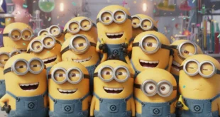Grupo de Minions amarillos sonriendo y vistiendo sus clásicos overoles de mezclilla