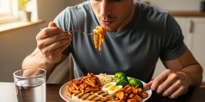 Plato equilibrado con vegetales, proteína magra y carbohidratos complejos para pacientes con diabetes.