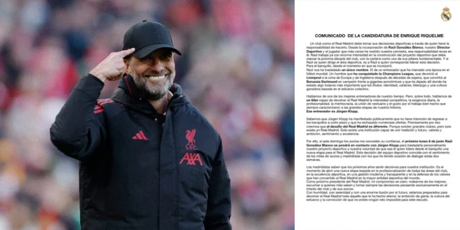 Candidatura de Enrique Riquelme a la presidencia del Real Madrid y su propuesta deportiva con Jürgen Klopp y Raúl