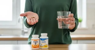 Persona tomando suplementos de vitamina D y calcio bajo supervisión médica