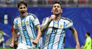 Lionel Messi celebrando un gol con la selección argentina en el Mundial 2026