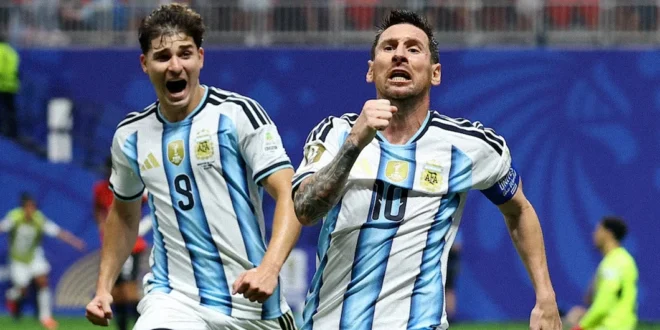 Lionel Messi celebrando un gol con la selección argentina en el Mundial 2026
