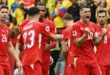 Jugadores de la selección de Suiza celebrando la clasificación a cuartos de final del Mundial 2026 tras vencer a Colombia en Vancouver.