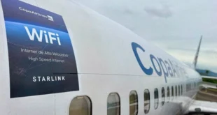 Avión de Copa Airlines con tecnología de conectividad Starlink a bordo