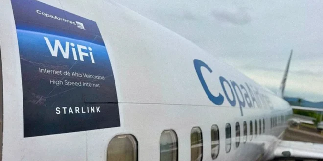 Avión de Copa Airlines con tecnología de conectividad Starlink a bordo