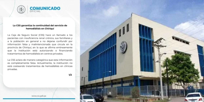 Continuidad del servicio de hemodiálisis de la CSS en Chiriquí