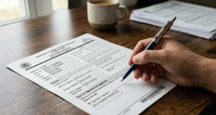 Formulario de inmigración de Estados Unidos con un bolígrafo listo para firmar a mano