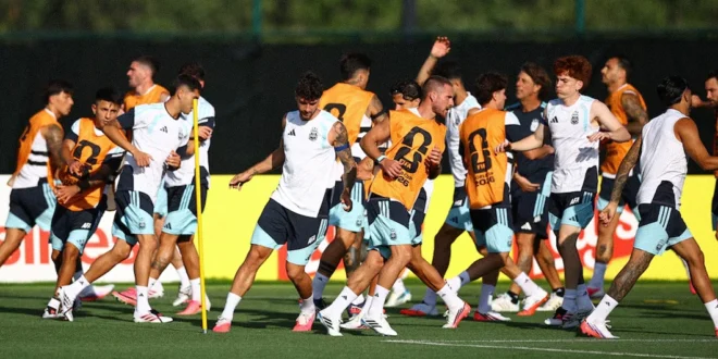 Entrenamiento de la selección argentina en Kansas previo al partido de cuartos de final