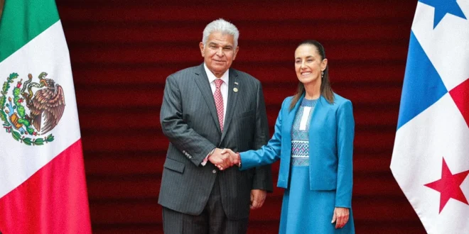 Reunión oficial entre el presidente de Panamá José Raúl Mulino y la presidenta de México Claudia Sheinbaum en el Palacio Nacional.