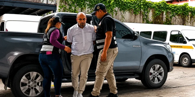 Noriel Araúz llegando al Sistema Penal Acusatorio de Plaza Ágora