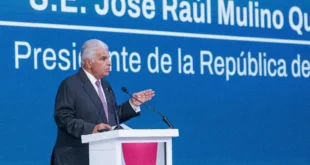 El presidente José Raúl Mulino durante el evento de Grupo Financiero BSC en Panamá