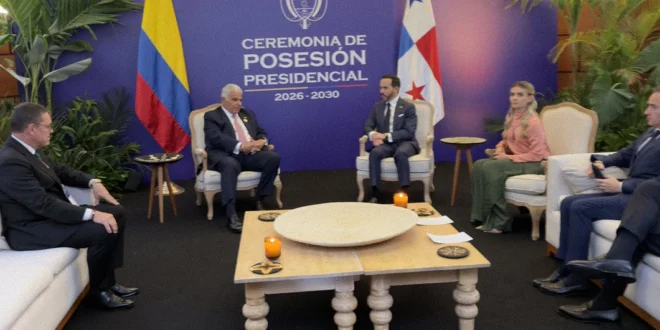 Reunión bilateral entre José Raúl Mulino y Abelardo de la Espriella en Cali discutiendo acuerdos energéticos y fronterizos.