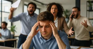 Profesional estresado en su oficina a punto de sufrir un desborde emocional o crash out