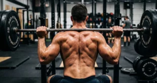 Hombre realizando entrenamiento de fuerza con barra en el gimnasio