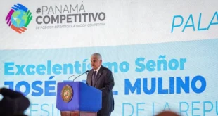 El presidente José Raúl Mulino durante su intervención en el foro de competitividad en Panamá.