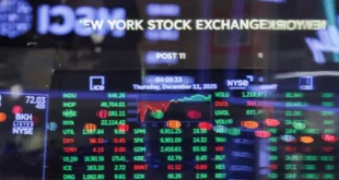 Pantallas de cotización en la Bolsa de Nueva York durante el cierre bursátil.